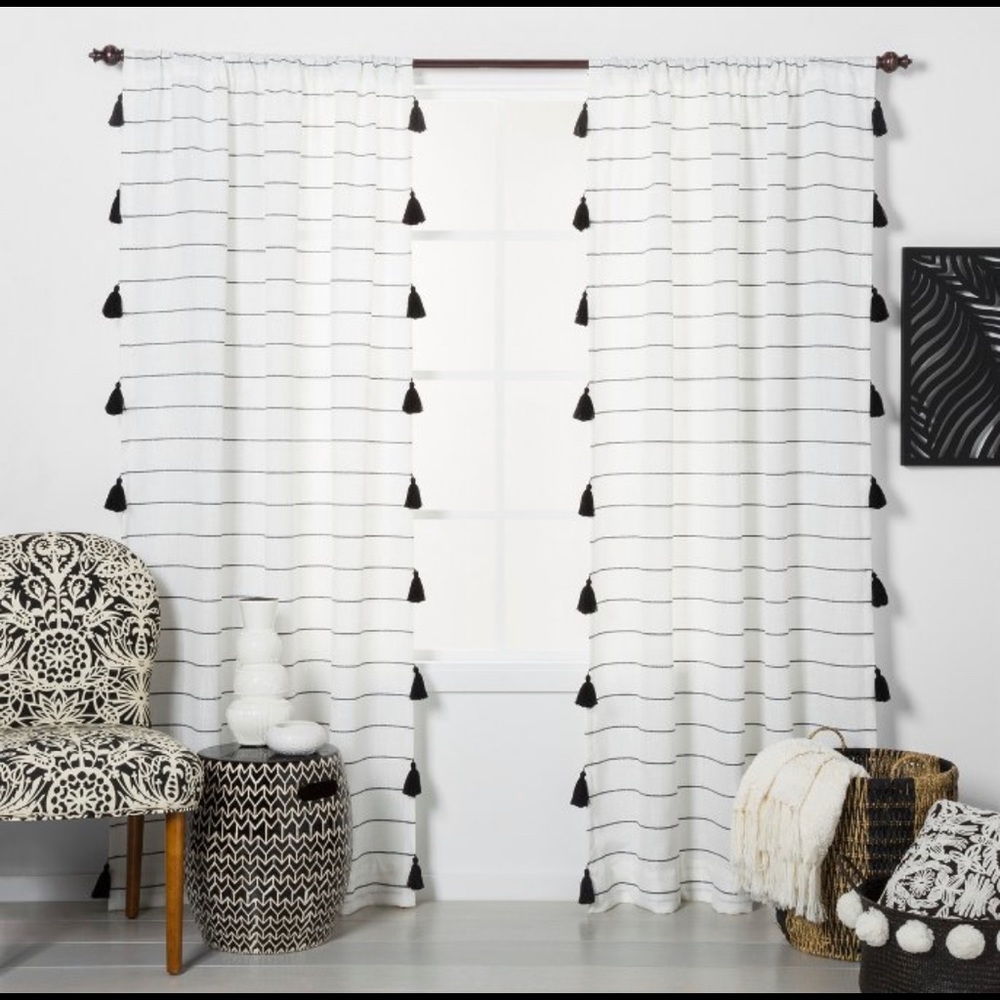 Opalhouse Contrast Stripe Curtain with Tassels - Light Filtering